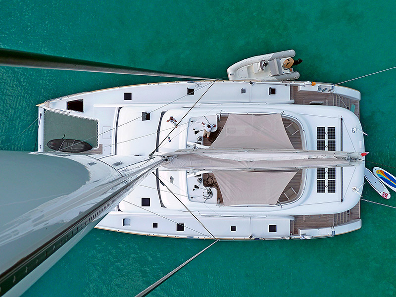 Exterior profile of the Sunreef 82 Double Deck catamaran Houbara underway