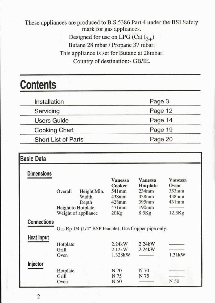 Flavel Vanessa marine cooker operating manual