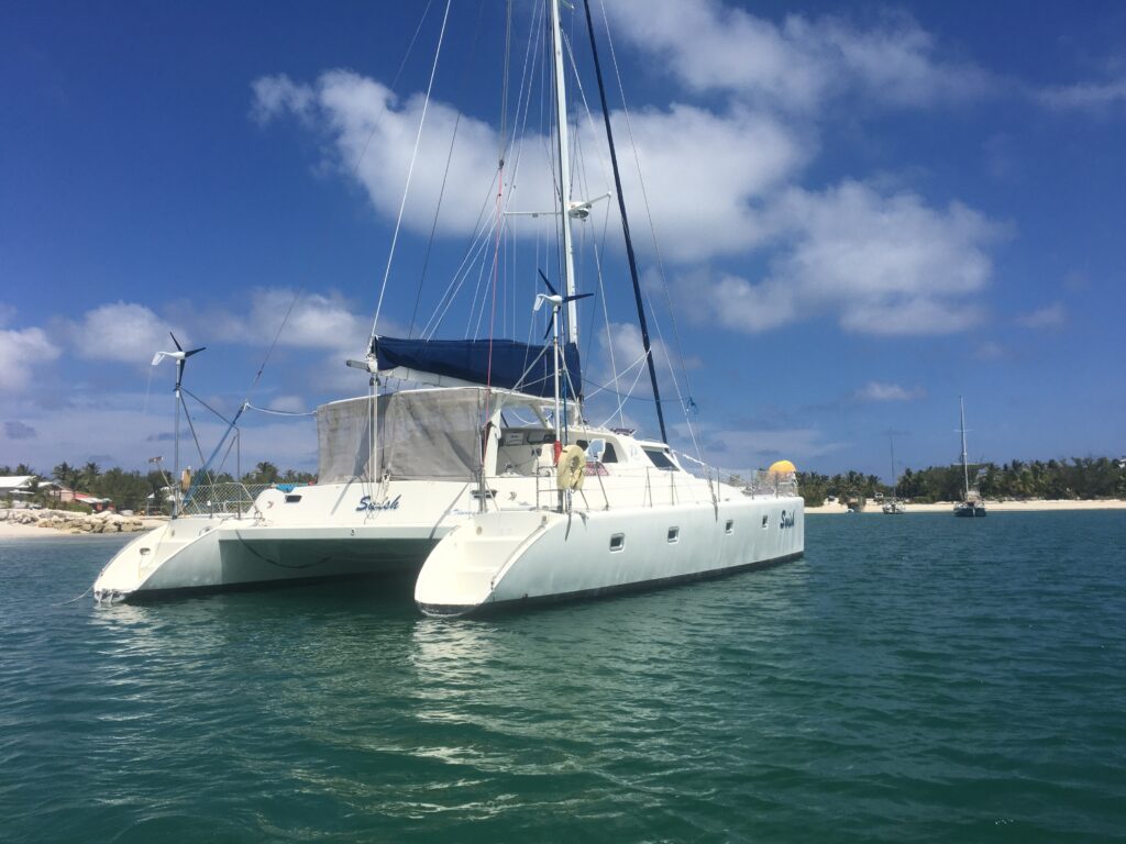 The 1996 Voyage 47 Mayotte catamaran S/V Swish under way