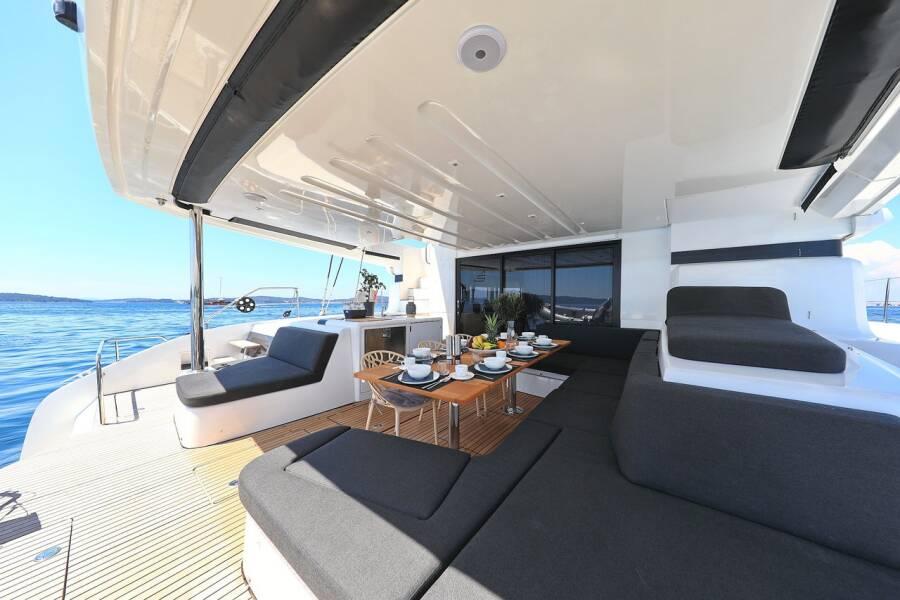 Lagoon 55 interior saloon and galley