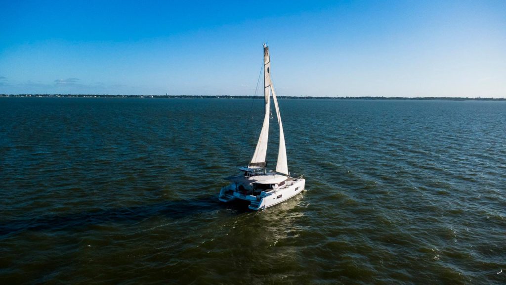 2017 Lagoon 42 exterior with solar gantry and cockpit