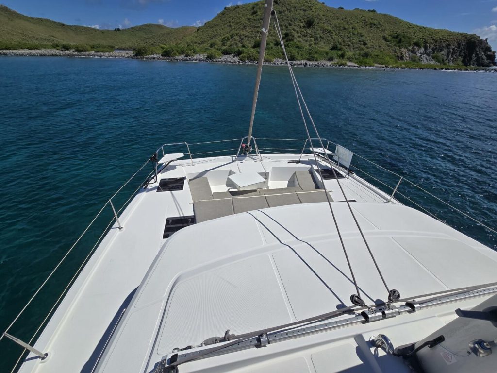 Bali 40 Catspace saloon interior with lifting aft door open to cockpit