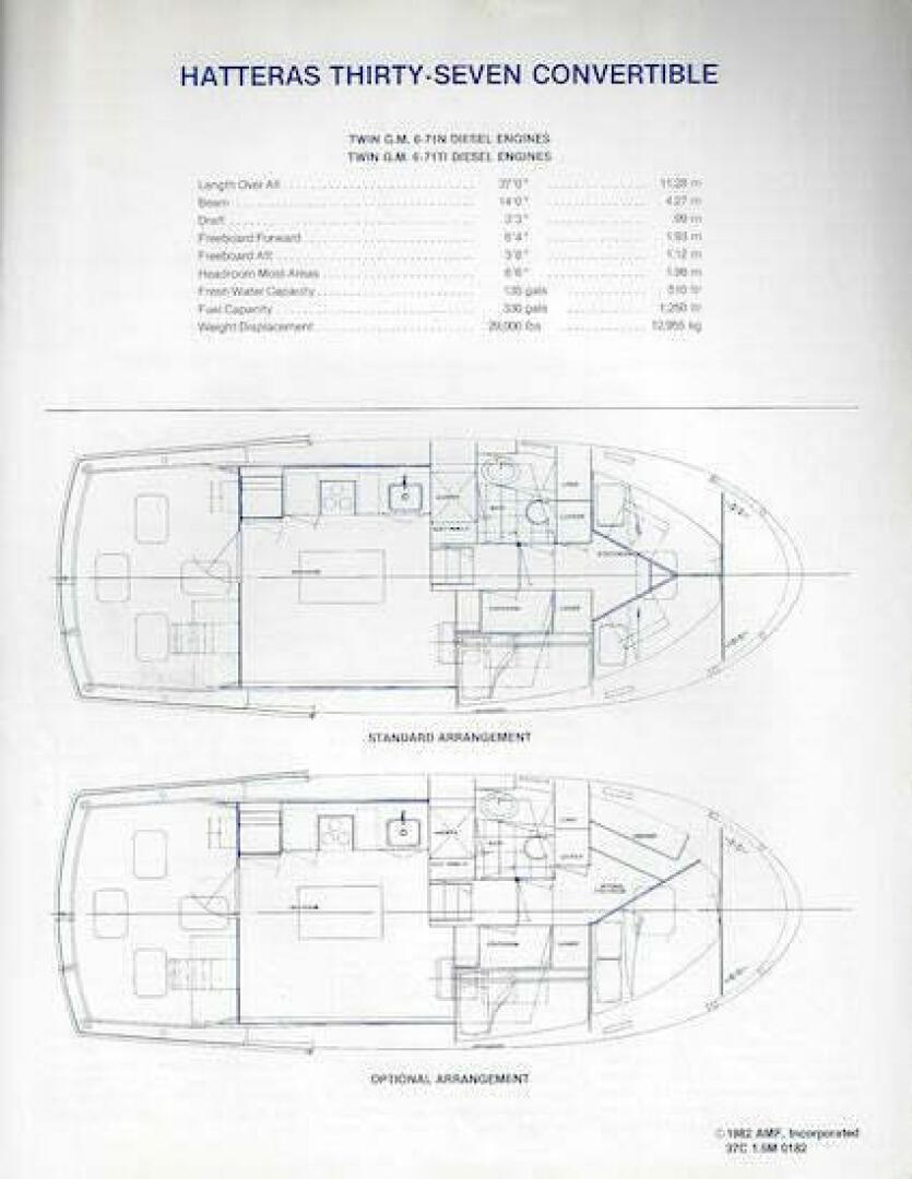 diagram, Hatteras 37 Convertible, trawler for sale