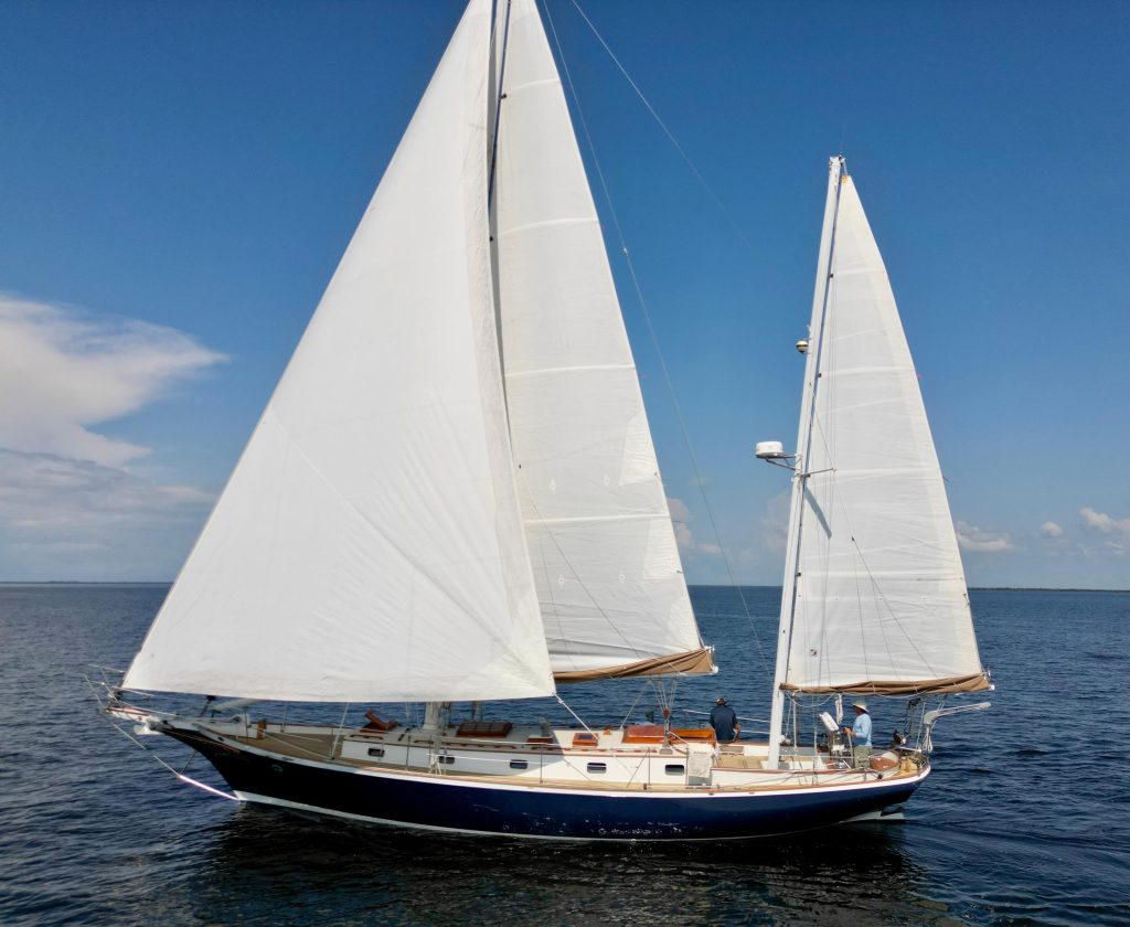 Cherubini 44 S/V MAGIC sailing under working canvas