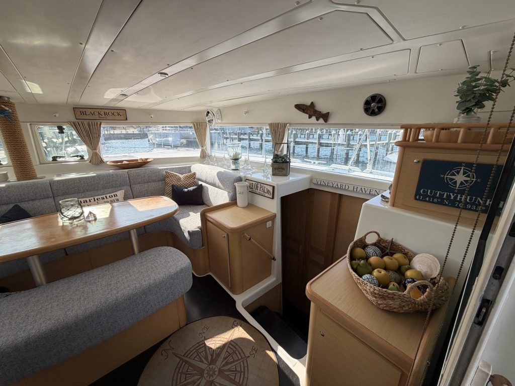 Lagoon 420 owner's version interior with updated galley and salon