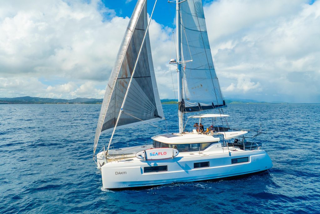 Lagoon 46 interior salon with panoramic windows