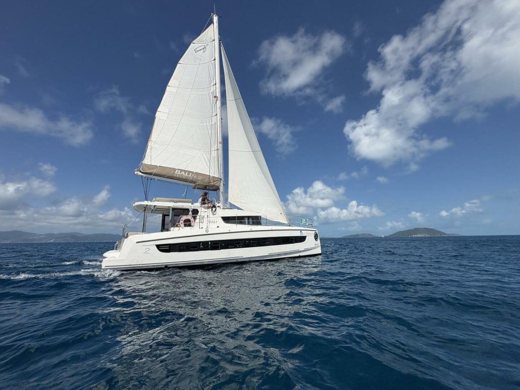 Open-plan saloon and galley aboard the 2021 Bali 4.2 catamaran S/V Le Grand Bleu I