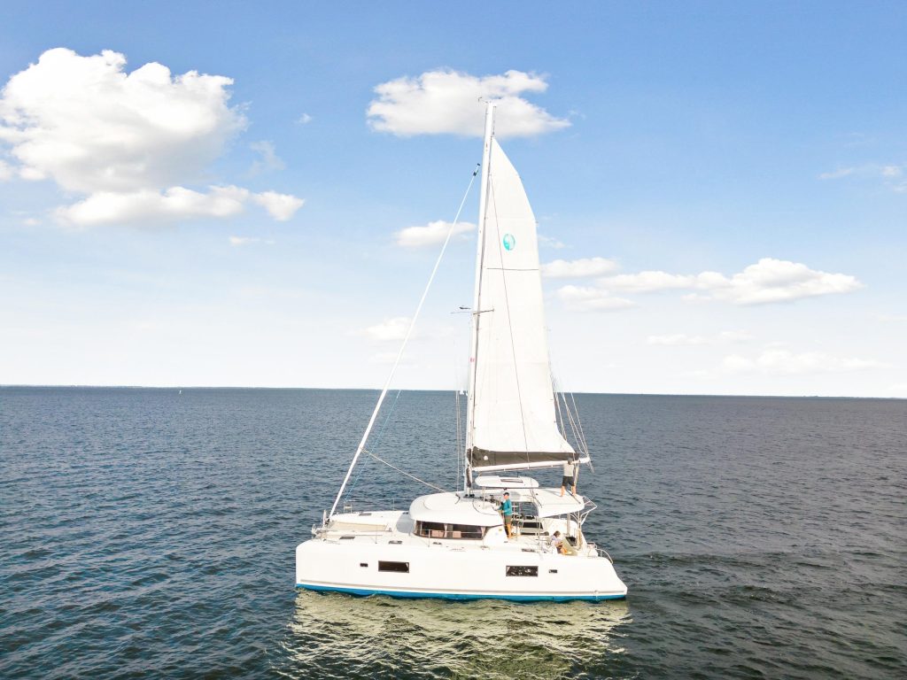 Lagoon 42 helm station and sail controls