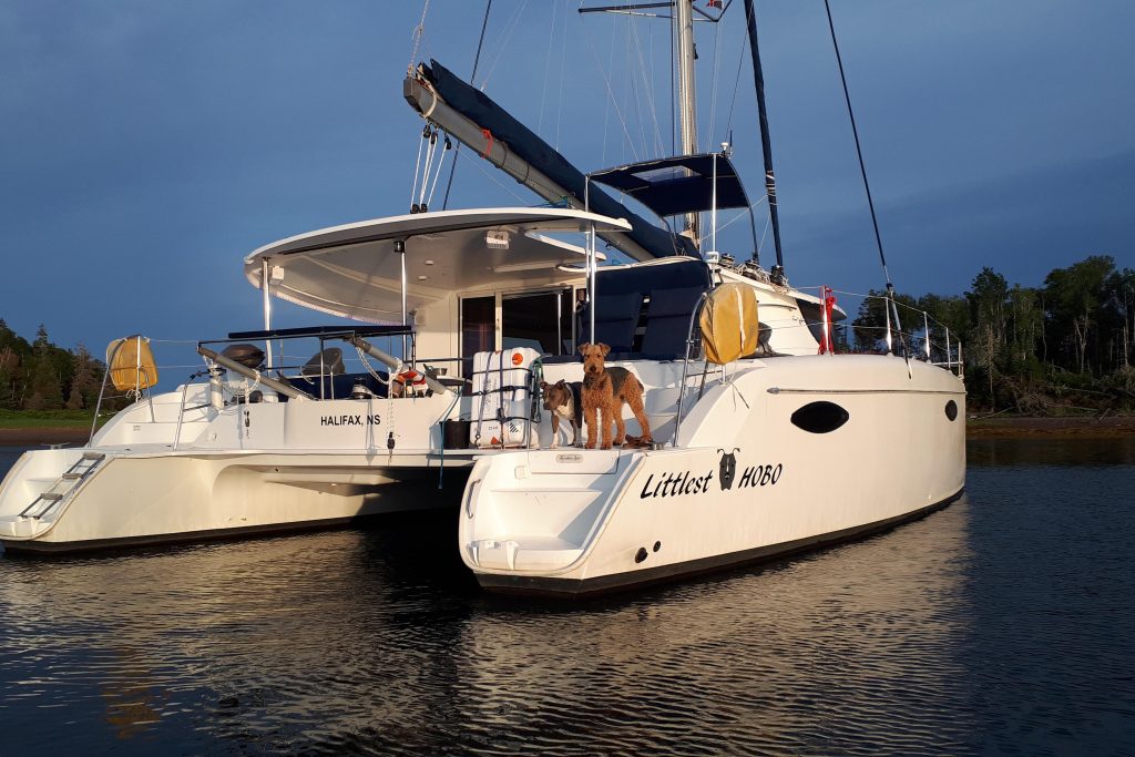 2009 Fountaine Pajot Orana 44 sailing catamaran S/V Littlest Hobo at anchor