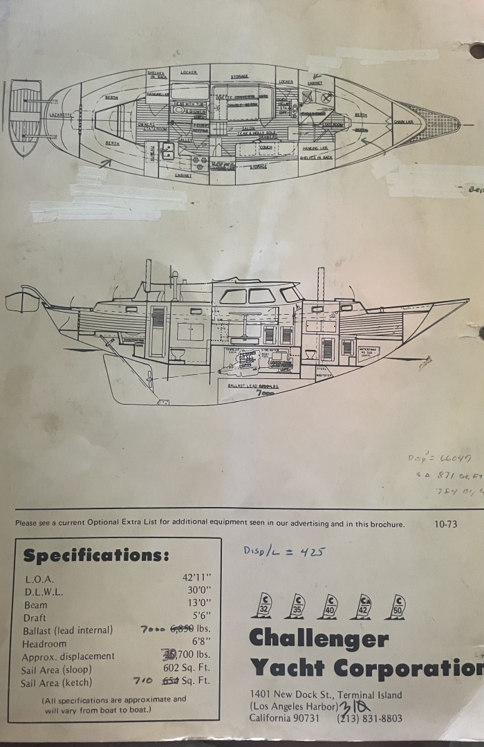 diagram, Challenger 42, sailboat for sale