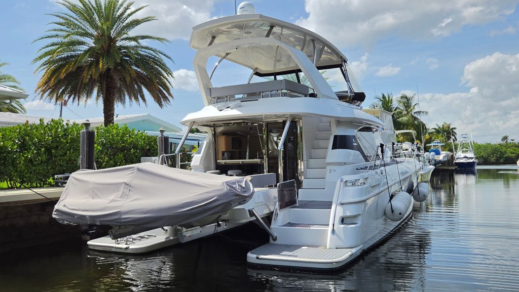 Aquila 44 power catamaran Dickie Chickens underway off Fort Lauderdale
