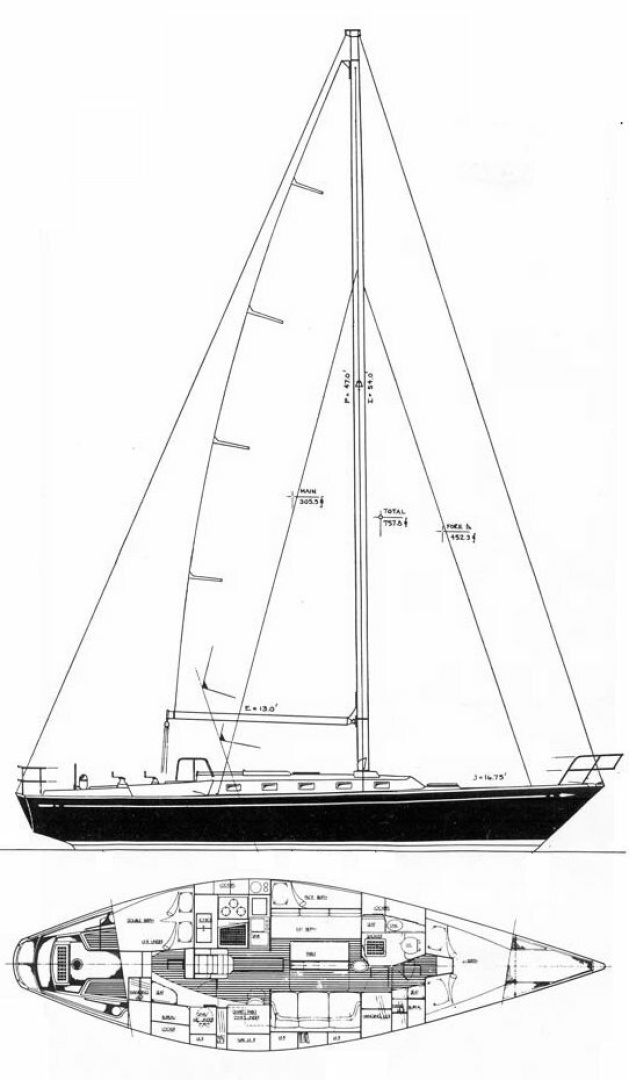 diagram, Tartan 42, sailboat for sale