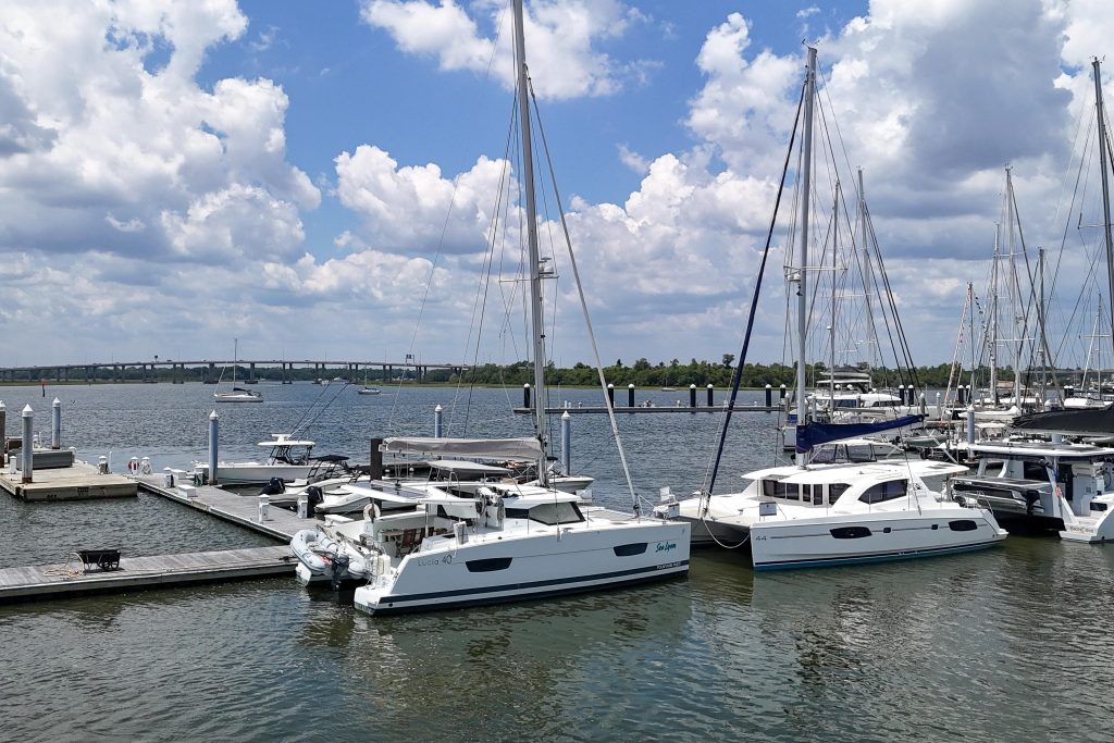 Fountaine Pajot Lucia 40 exterior and cockpit detail